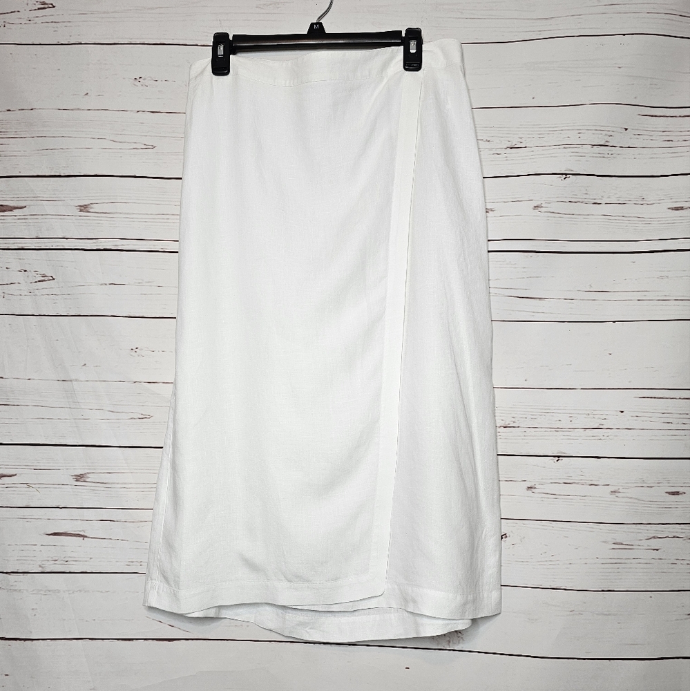 Eileen Fisher Faux Wrap White Organic Linen Skirt